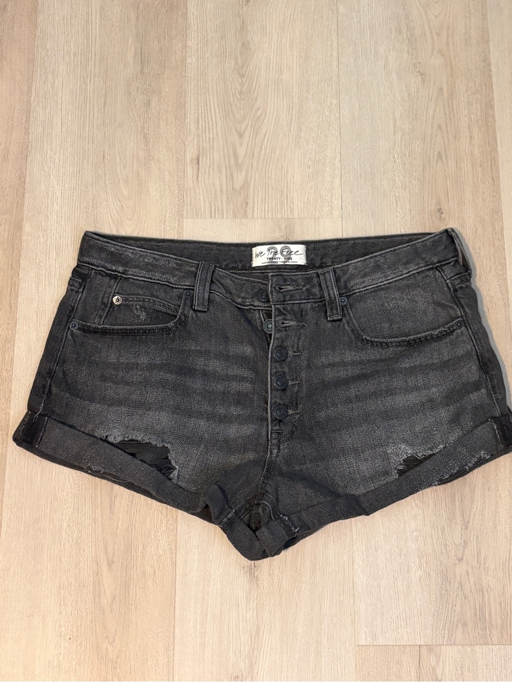We The Free Black Washed Button-Front Jean Shorts